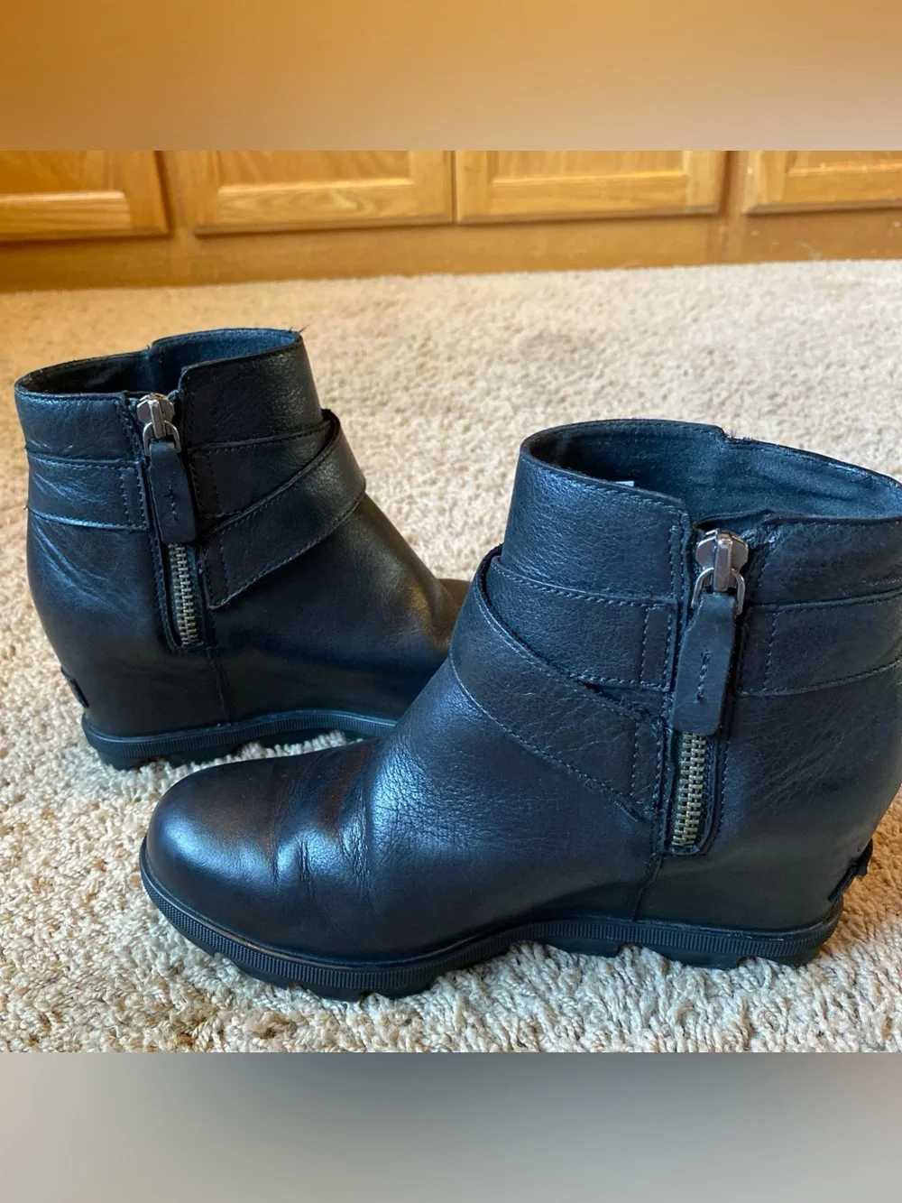 Sorel Joan of Arctic Wedge II Ankle Boots Women's 8 Buckle Black Leather Grunge